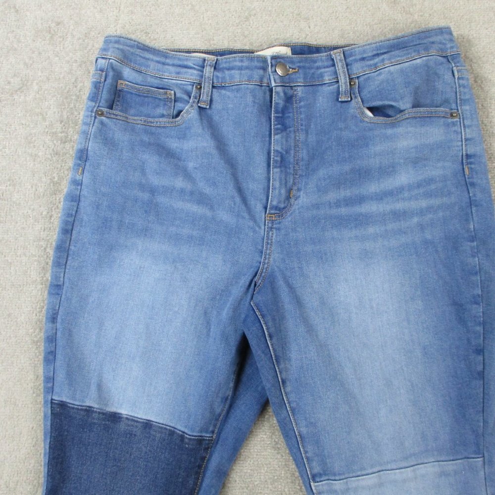 Universal Thread Jeans Womens 16 Blue Denim Patchwork Double Knee Hi Rise Skinny - Picture 2 of 11